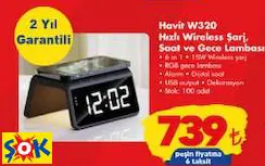 HAVİT W320 HIZLI WİRELESS ŞARJ SAAT VE GECE LAMBASI